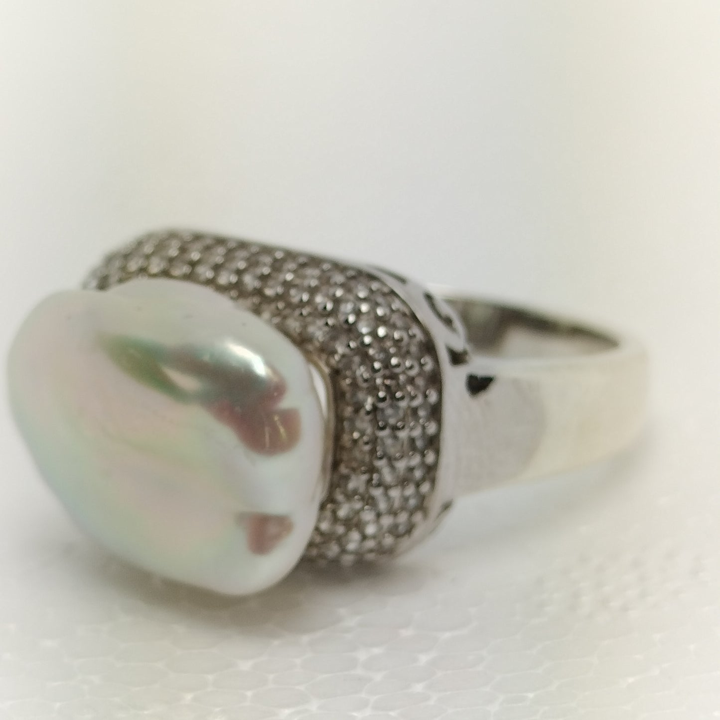 Sterling Silver Baroque Pearl and Cubic Zirconia Ring Ring