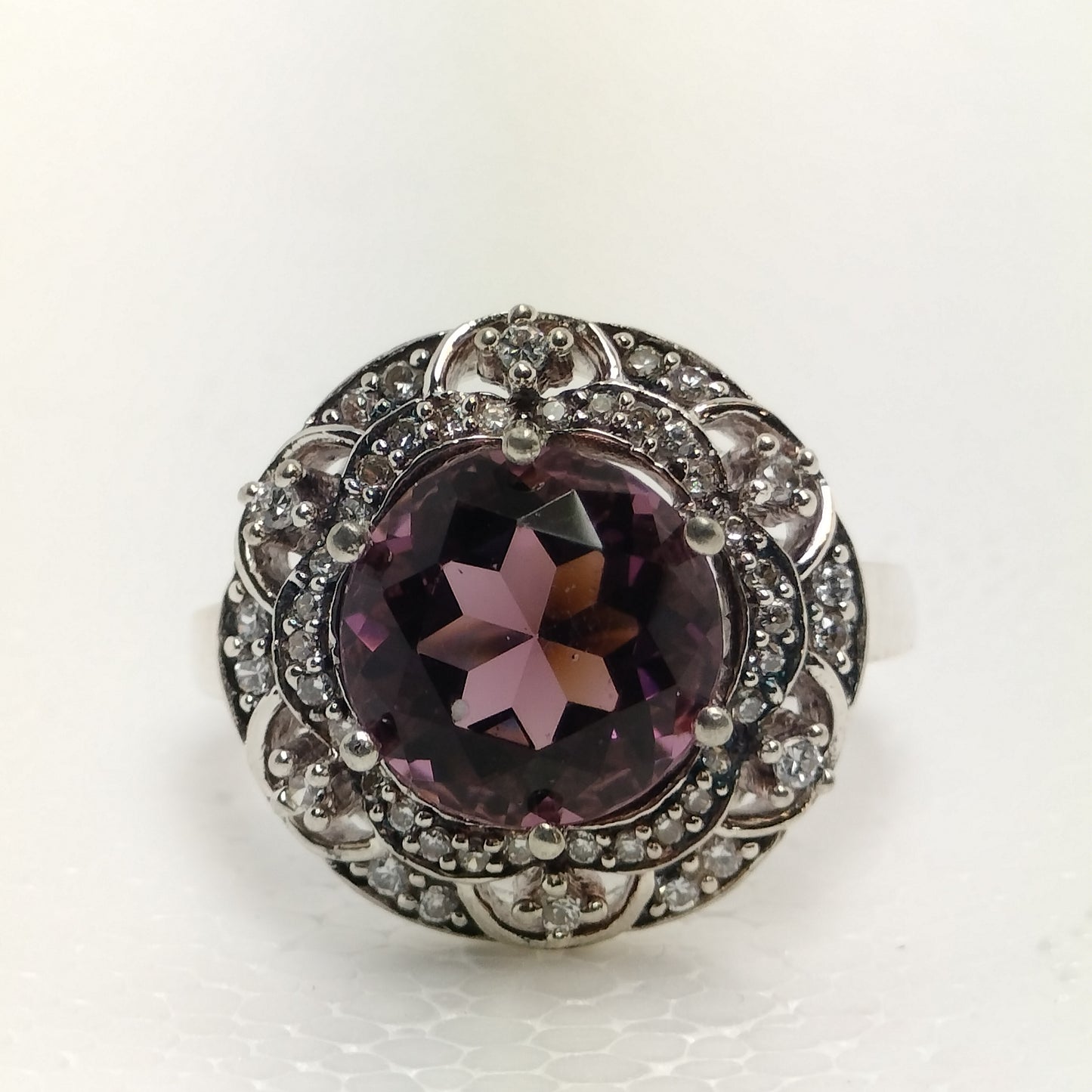 Sterling Silver Amethyst and Cubic Zirconia Ring