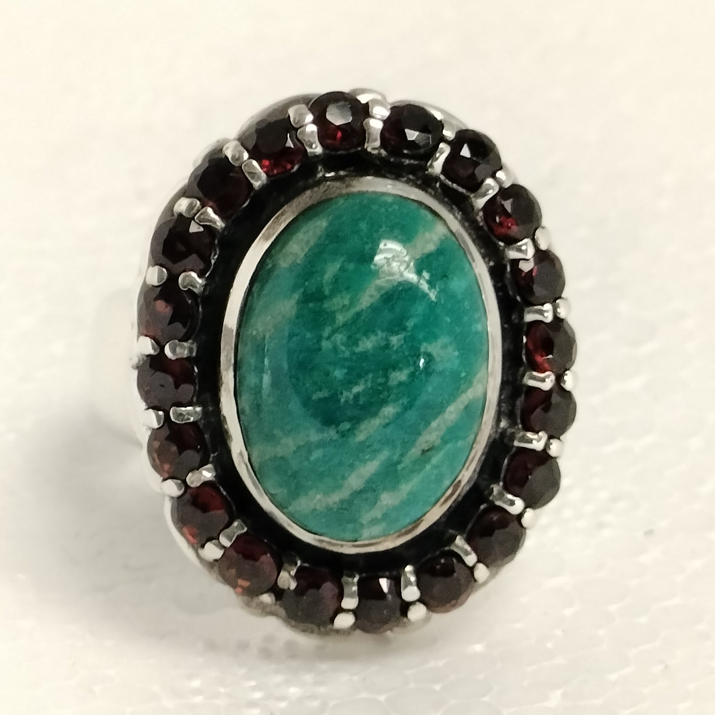 Sterling Silver Amazonite and Garnet Ring