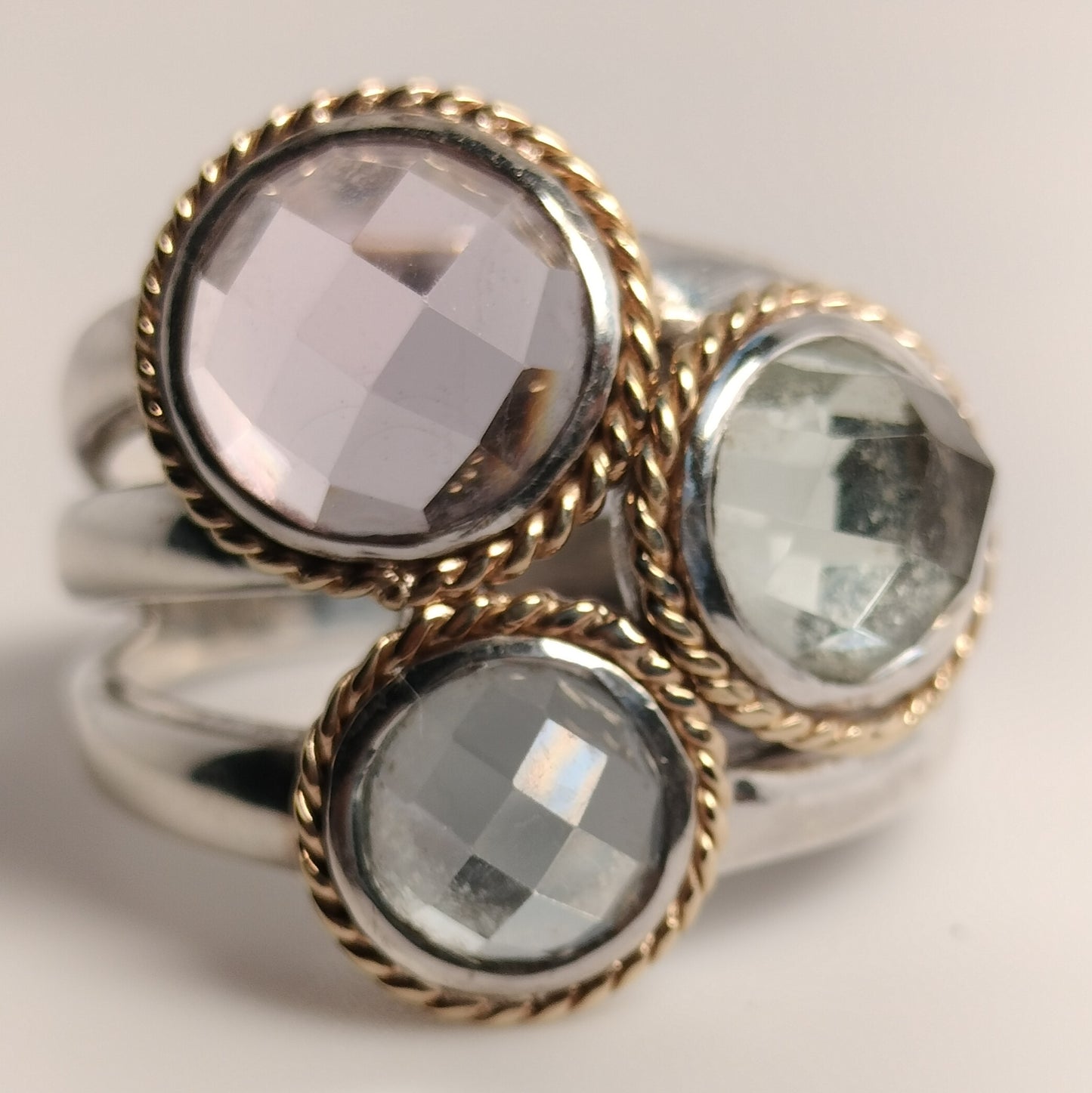 Sterling Silver 14k Gold Amethyst and Aquamarine Ring