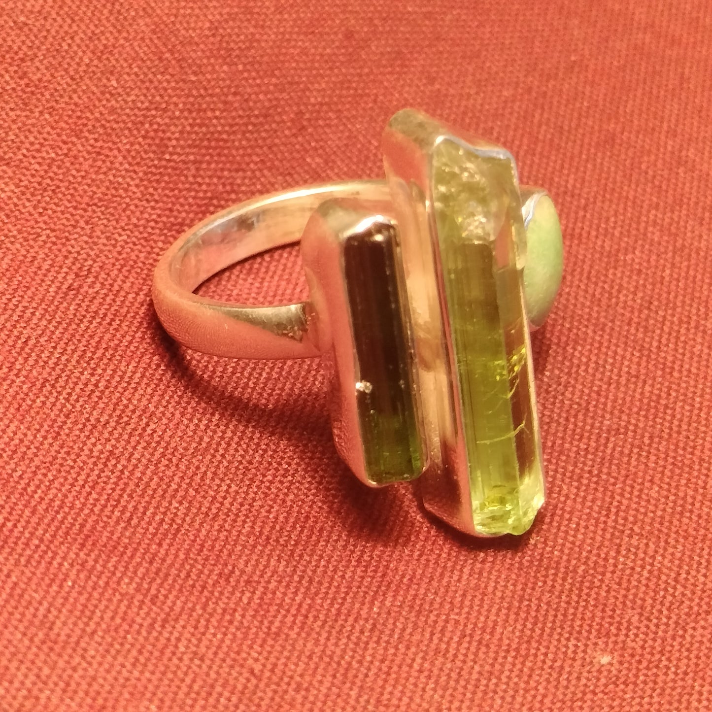 Sterling Silver Tourmaline and Jade Ring