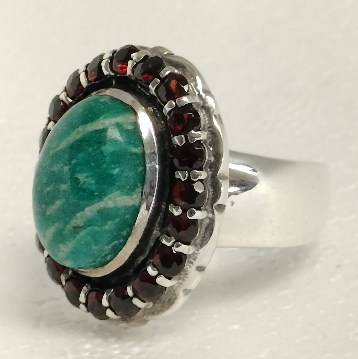 Sterling Silver Amazonite and Garnet Ring