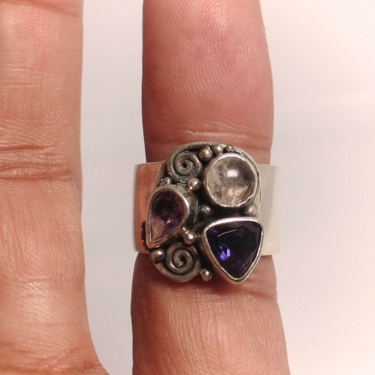 Sterling Silver Amethyst, Moonstone and Iolite Ring
