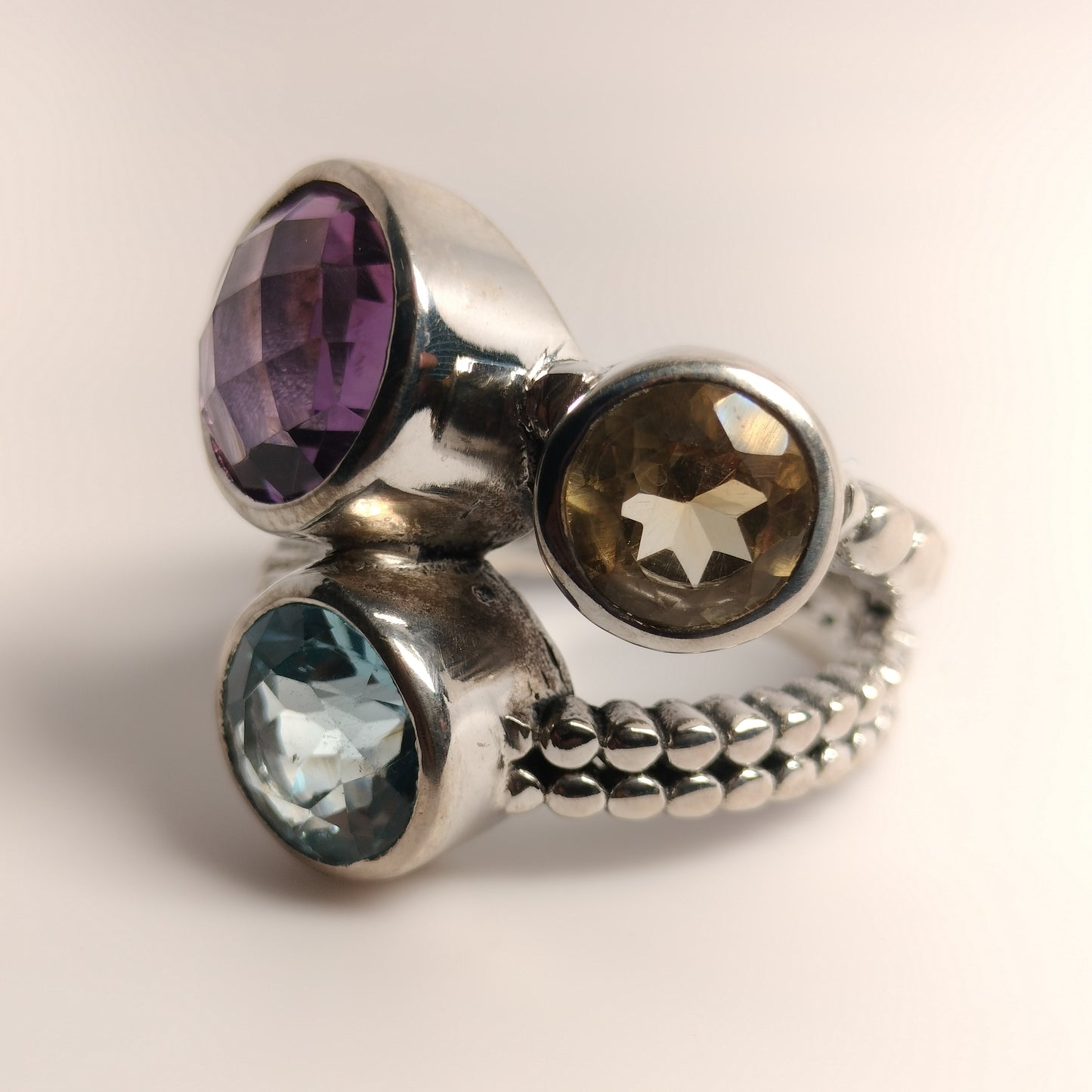 Sterling Silver Amethyst Topaz and Citrine Ring