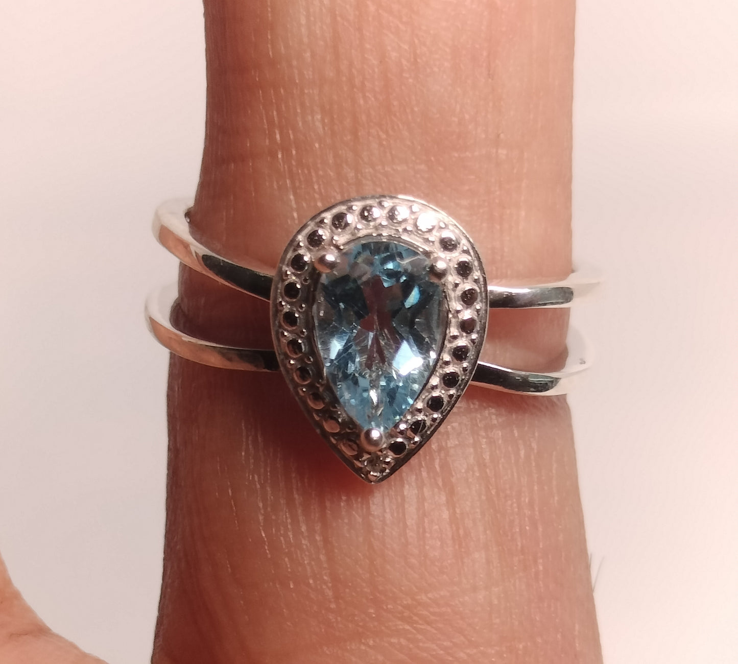 Sterling Silver Blue Topaz and Diamond Ring