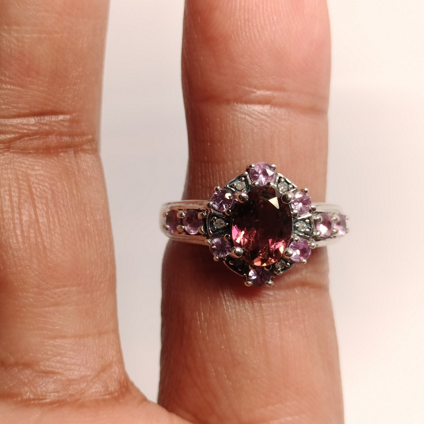 Sterling Silver Tourmaline, Pink Sapphire and Diamond Ring