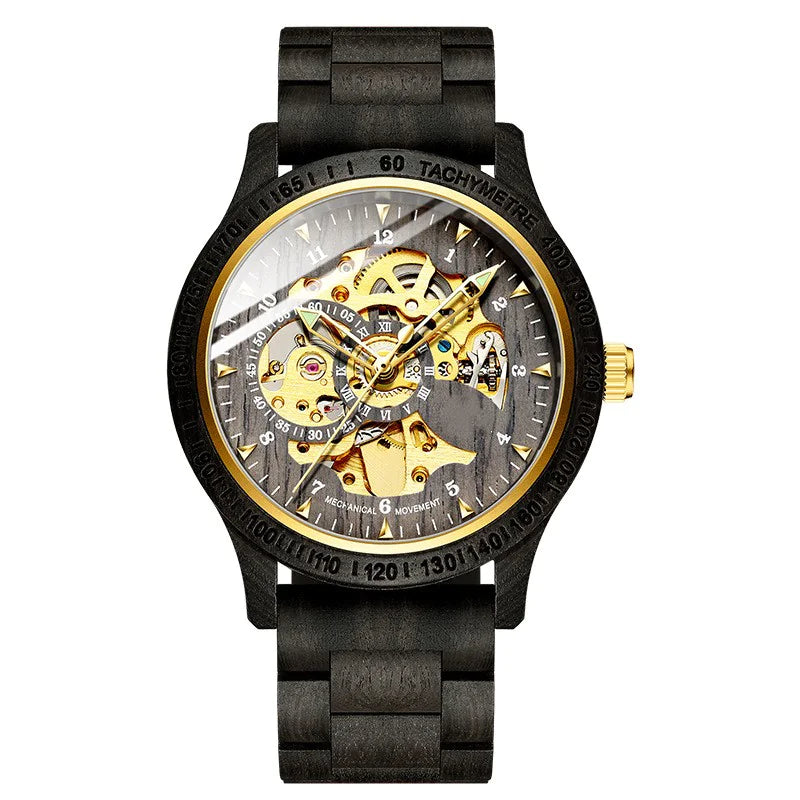 Sandalwood Skeleton Mechanical Watch