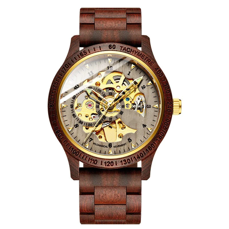 Sandalwood Skeleton Mechanical Watch