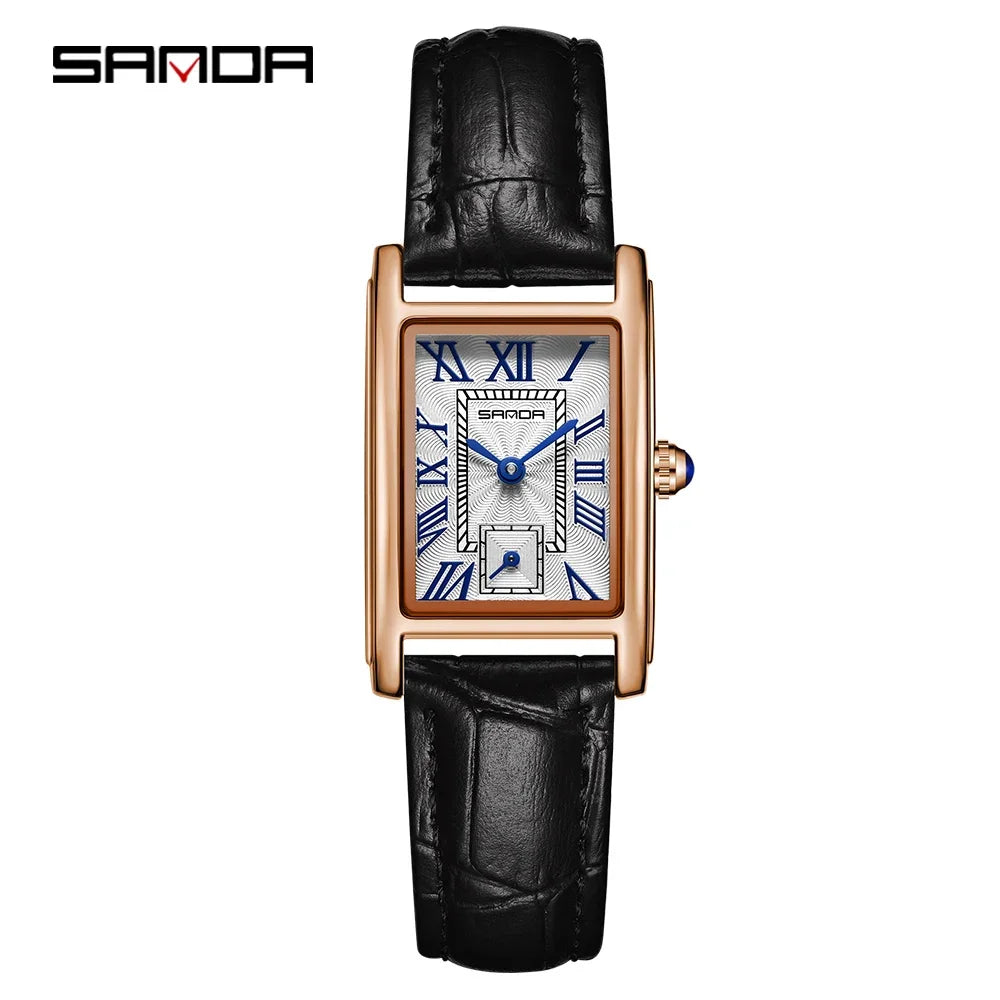 SANDA 1116 2024 Fashion Quartz Movement Women's Watch Luxury Steel And Leather Strap Wristwatch Ladies Dress Watches Simple Hour