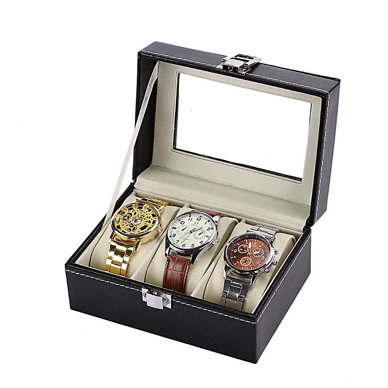 Classic Style Leather Watch Display Case Organizer - Jewelry Storage Box with Glass Top for Men - Multiple Slots Available