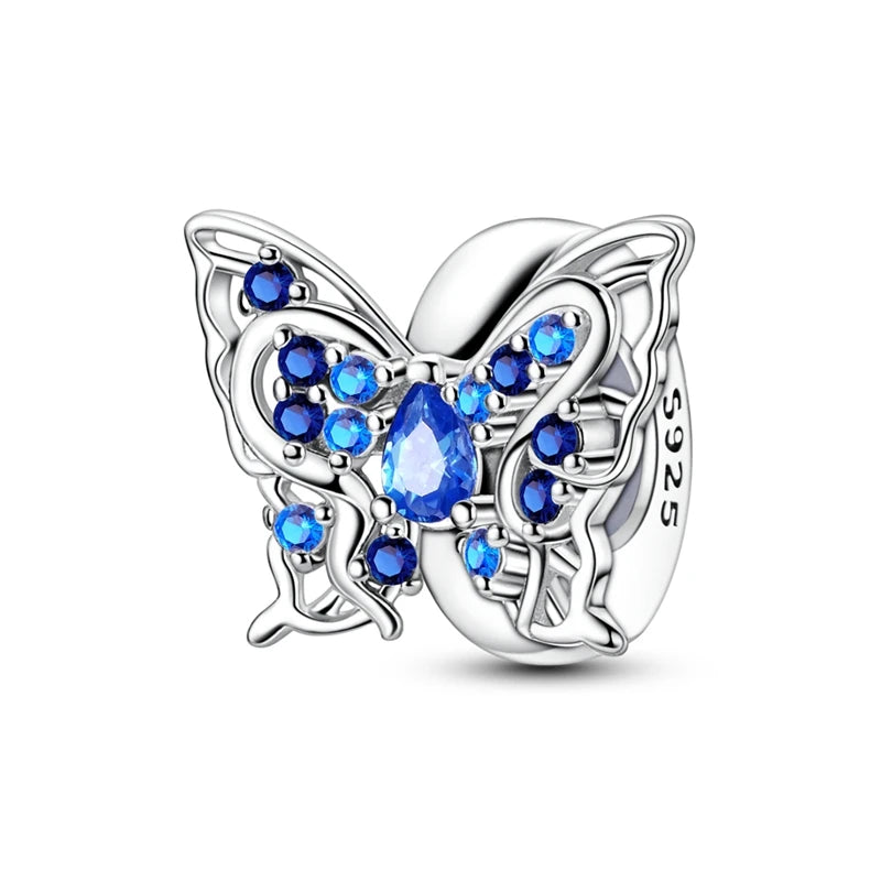 100% 925 Sterling Silver Rainbow Zircon Colorful Butterfly Dragon Shaped Silicone Stopper Charms Beads Fit DIY Bracelets Jewelry
