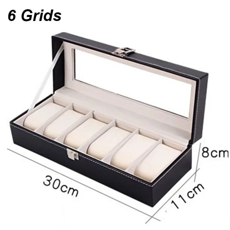 Classic Style Leather Watch Display Case Organizer - Jewelry Storage Box with Glass Top for Men - Multiple Slots Available