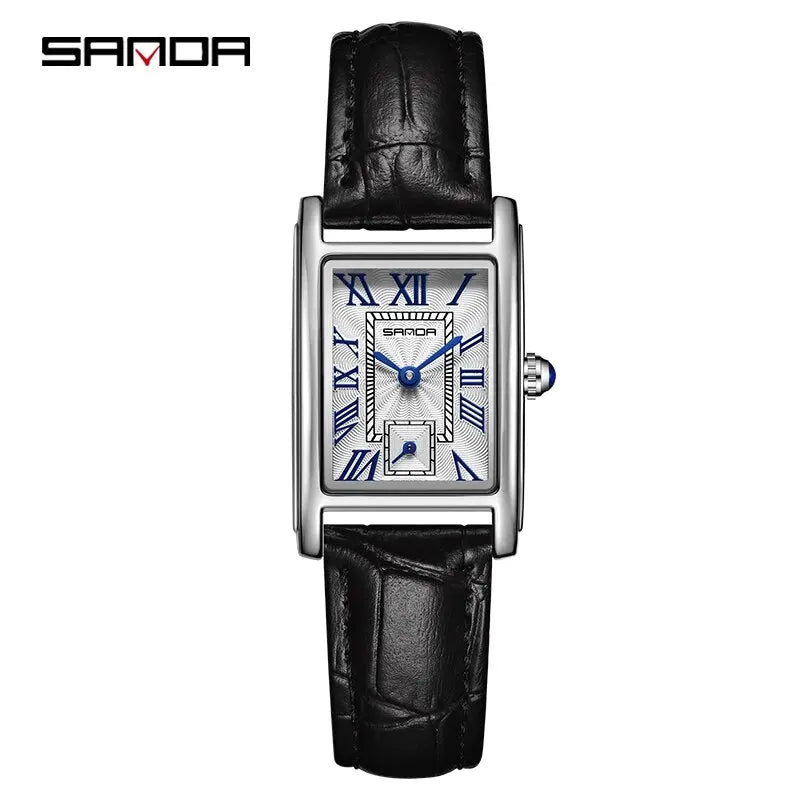 SANDA 1116 2024 Fashion Quartz Movement Women's Watch Luxury Steel And Leather Strap Wristwatch Ladies Dress Watches Simple Hour