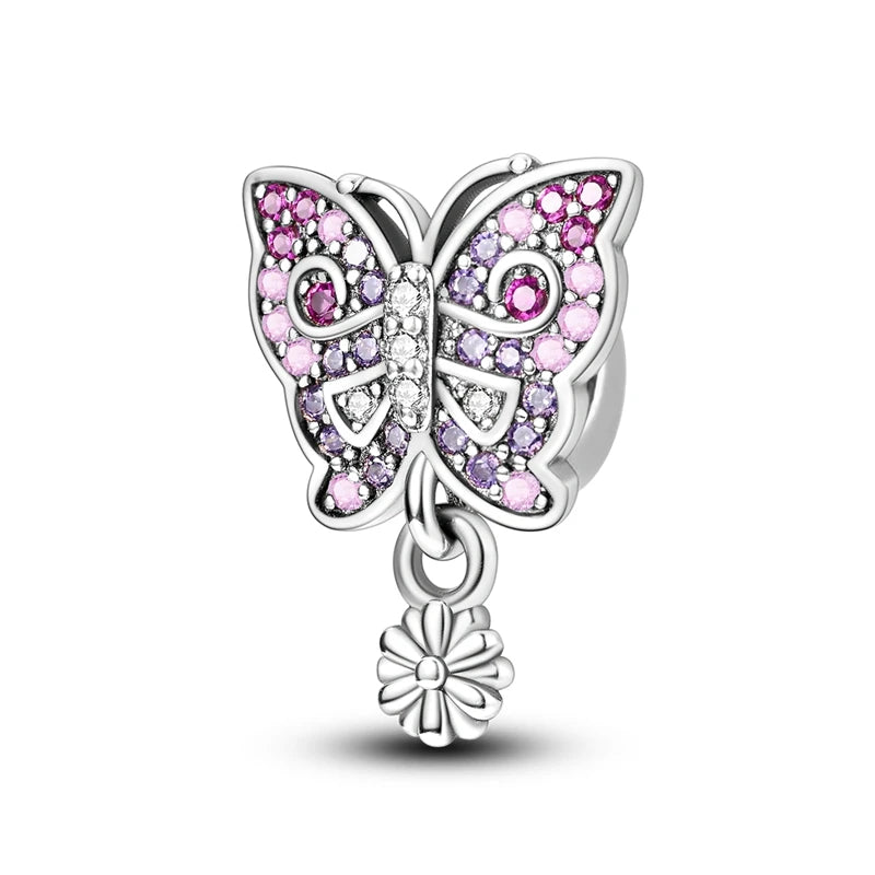 100% 925 Sterling Silver Rainbow Zircon Colorful Butterfly Dragon Shaped Silicone Stopper Charms Beads Fit DIY Bracelets Jewelry