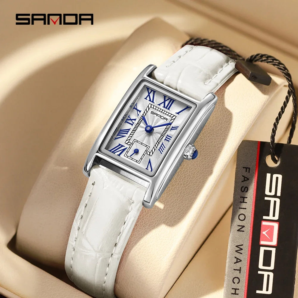 SANDA 1116 2024 Fashion Quartz Movement Women's Watch Luxury Steel And Leather Strap Wristwatch Ladies Dress Watches Simple Hour
