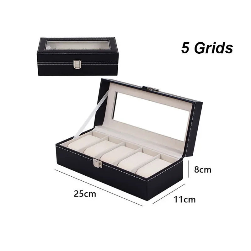 Classic Style Leather Watch Display Case Organizer - Jewelry Storage Box with Glass Top for Men - Multiple Slots Available