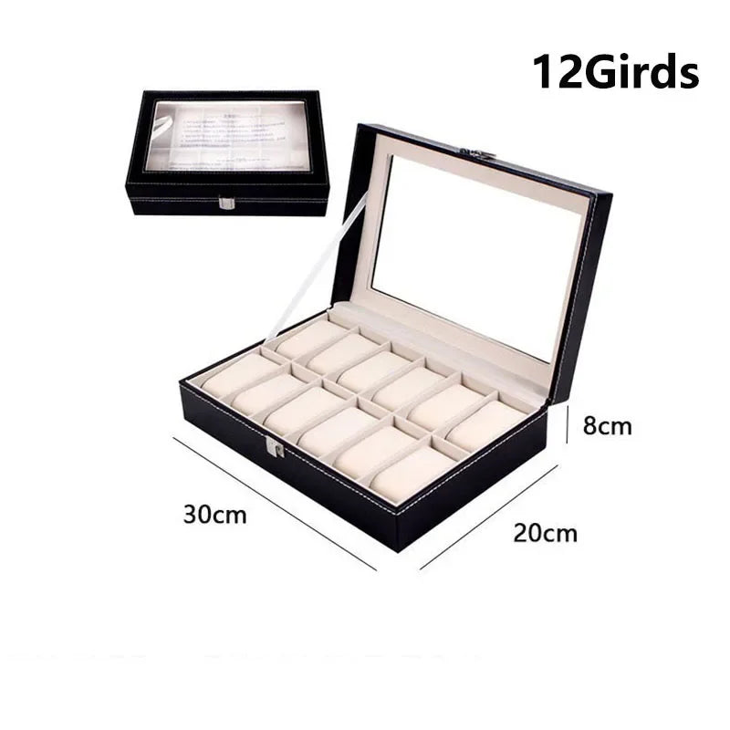 Classic Style Leather Watch Display Case Organizer - Jewelry Storage Box with Glass Top for Men - Multiple Slots Available