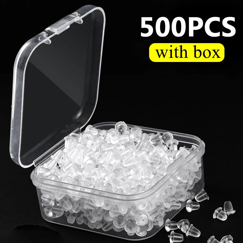 500pcs with Box Soft Rubber Ear Plugs transparent Earring Back Stopper Studs for Stud Earrings DIY Silicone Plug Back Stoppers