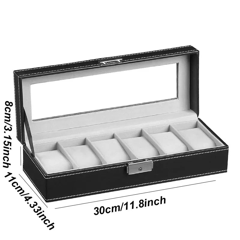 Classic Style Leather Watch Display Case Organizer - Jewelry Storage Box with Glass Top for Men - Multiple Slots Available