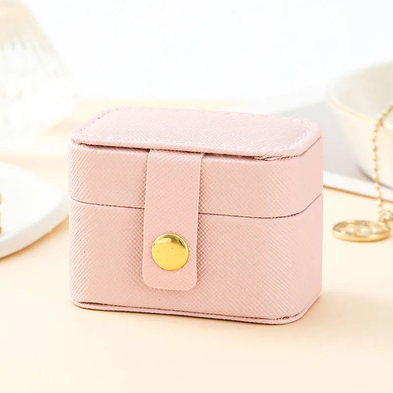 Mini Portable Small Jewelry Storage Bag Travel Simple Leather Ring Necklace Earrings Storage Box Organizer Display Gift Box