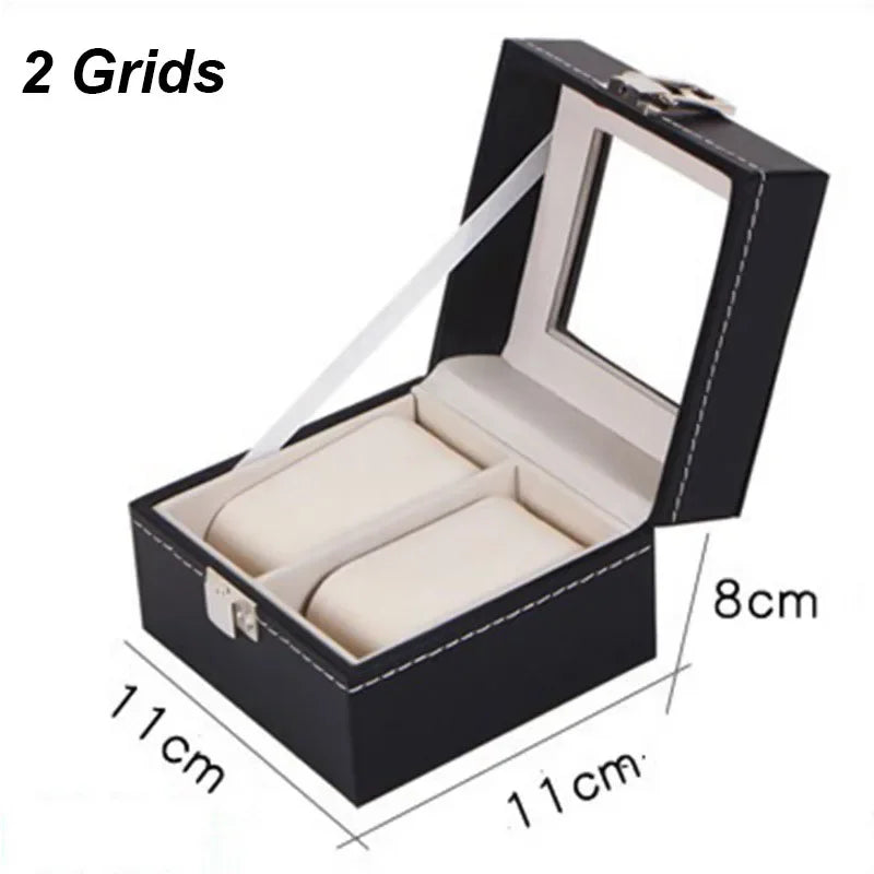 Classic Style Leather Watch Display Case Organizer - Jewelry Storage Box with Glass Top for Men - Multiple Slots Available