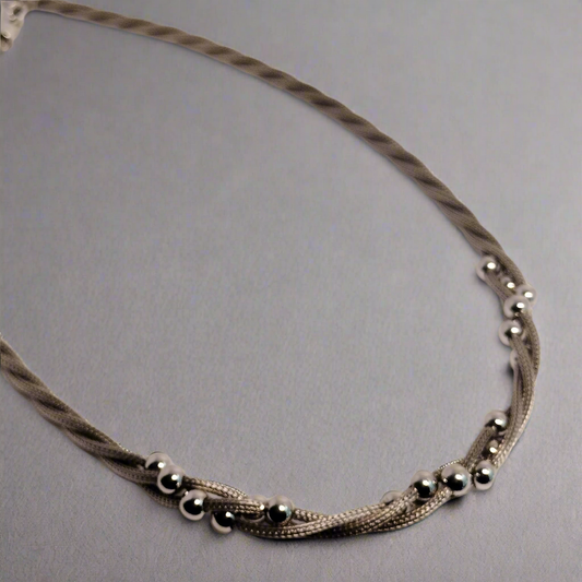 Sterling Silver Mesh and Bead Necklace