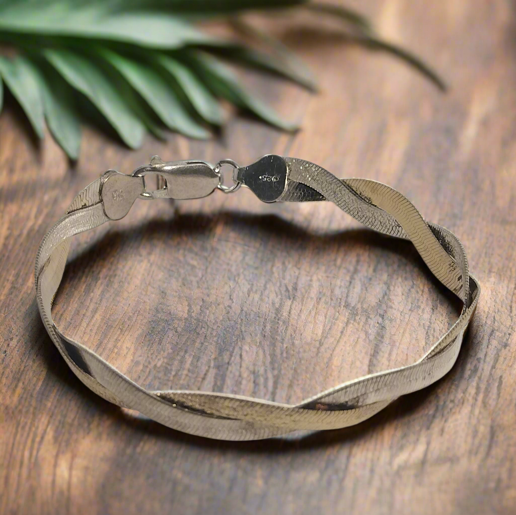 Sterling Silver Braided Herringbone Bracelet