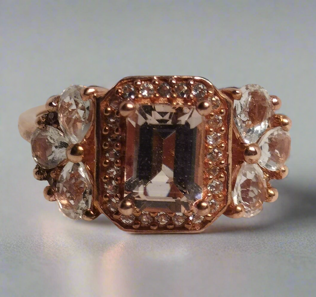 Sterling Silver Rose Gold Plated Topaz Ring