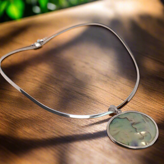 Sterling Silver Pua Shell Pendant and Necklace