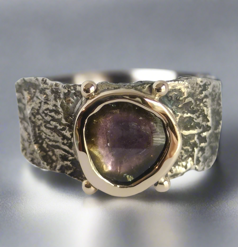 Sterling Silver and 18k Gold Watermelon Tourmaline Ring