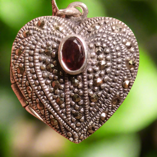 Sterling Silver Marcasite and Garnet Locket