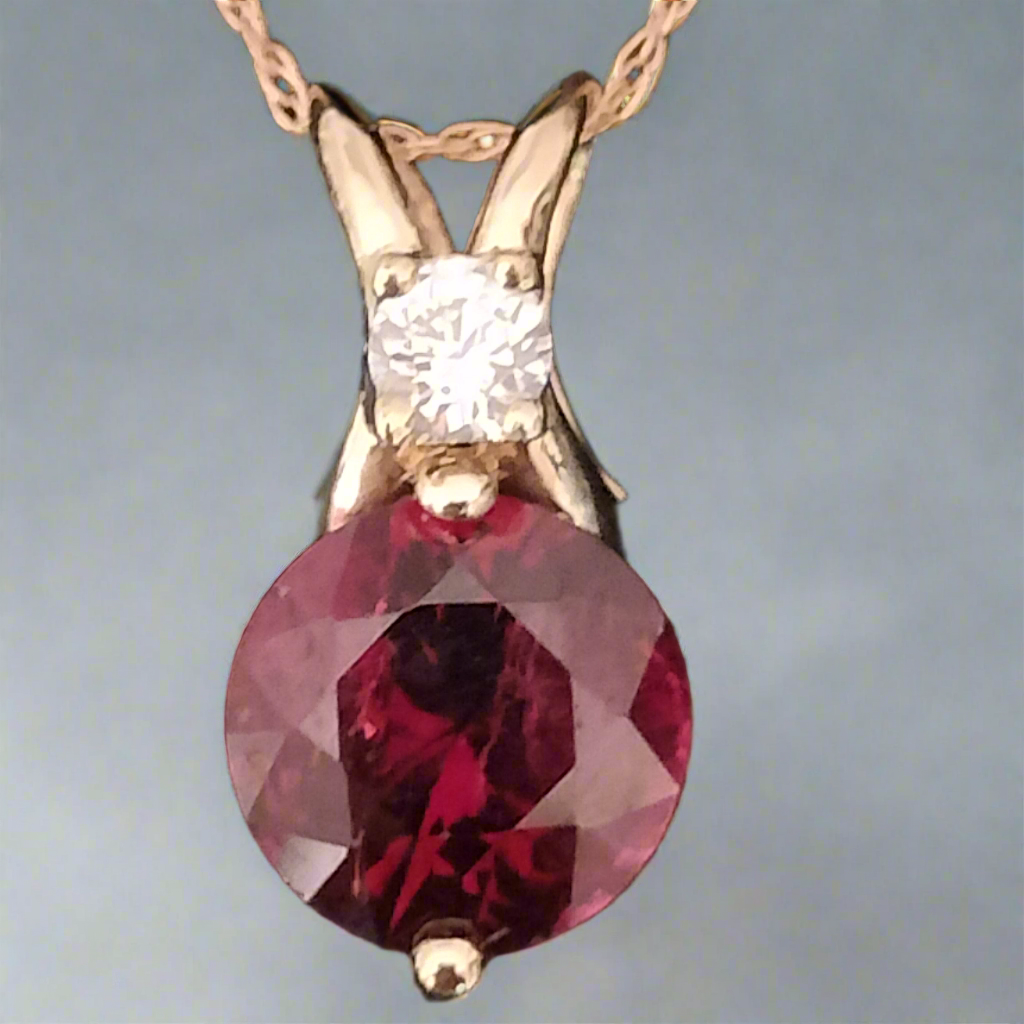 14k Gold Spinel and Diamond Pendant and Chain