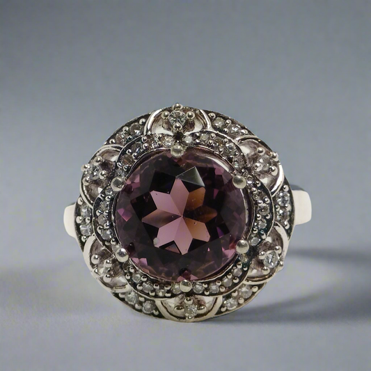 Sterling Silver Amethyst and Cubic Zirconia Ring