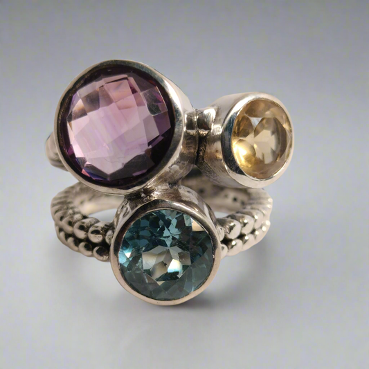 Sterling Silver Amethyst Topaz and Citrine Ring