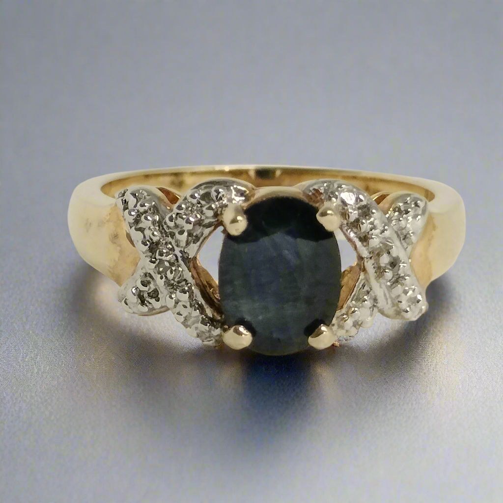 Sterling Silver Gold Plated Sapphire and Diamond Ring