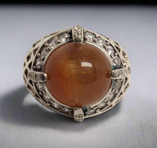 Sterling Silver Cats Eye and Cubic Zirconia Ring