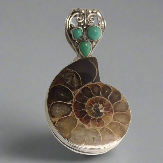 Sterling Silver Ammolite and Turquoise Pendant
