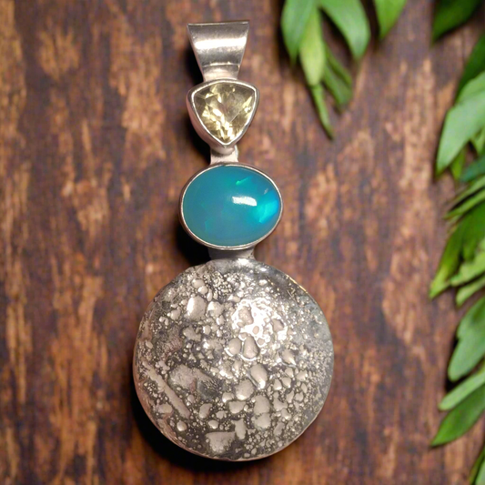Sterling Silver Opal and Lemon Quartz Pendant