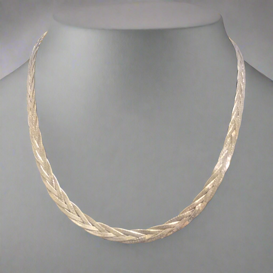 Sterling Silver Braided Herringbone Necklace