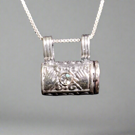 Sterling Silver Rhinestone Purse Pendant and Chain