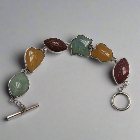 Multicolored Jade Sterling Silver Bracelet