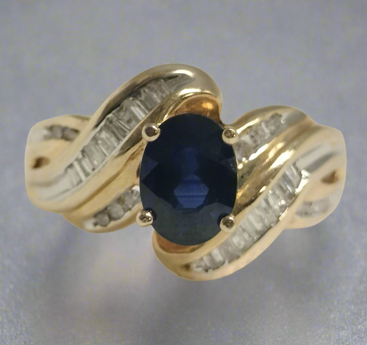 10k Gold Sapphire and Diamond Ring