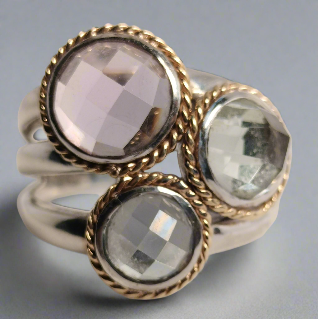 Sterling Silver 14k Gold Amethyst and Aquamarine Ring