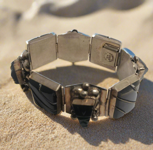 Vintage Sterling Silver Onyx Bracelet