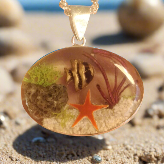 Sterling Silver Resin and Sealife Pendant and Chain