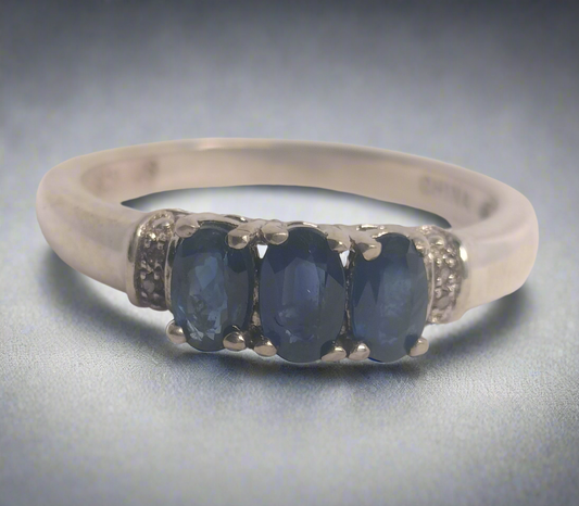 Sterling Silver Sapphire Diamond Ring
