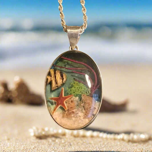 Sterling Silver Resin and Sealife Pendant and Chain