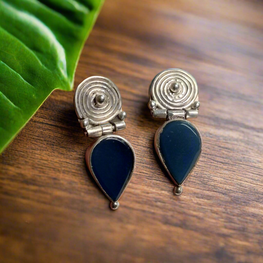 Sterling Silver Blue Agate Earrings