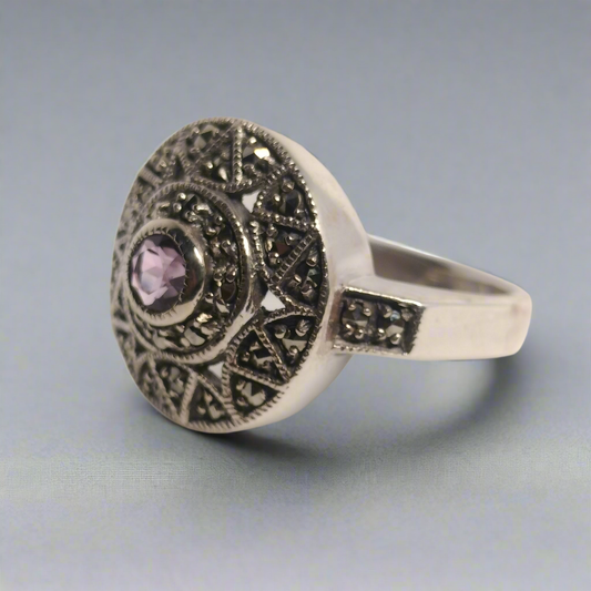 Sterling Silver Amethyst and Marcasite Ring