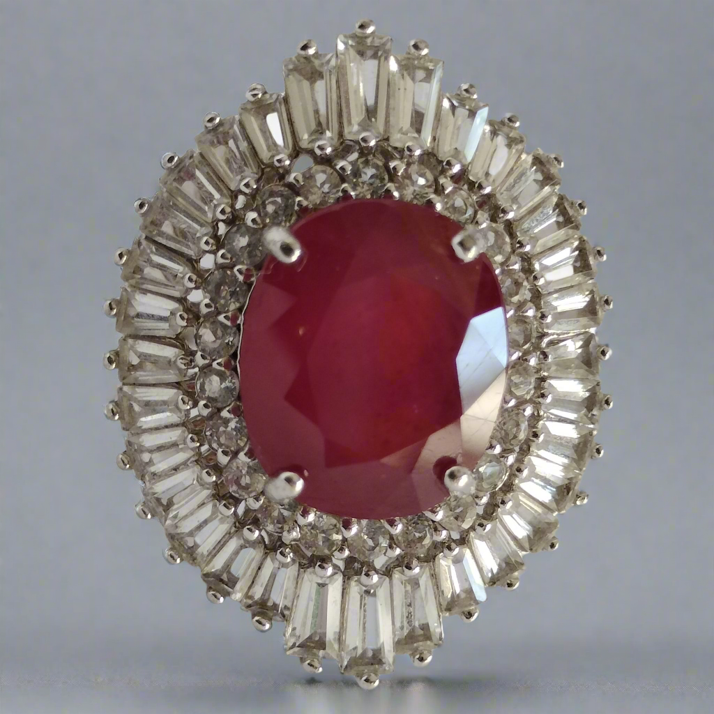 Sterling Silver Ruby and Cubic Zirconia Ring